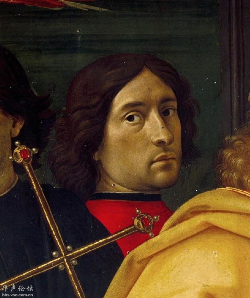 Supuesto autorretrato de Ghirlandaio en la Adoración de los Reyes Magos (1488)