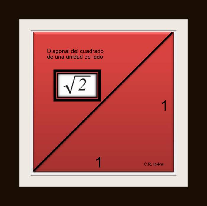 Raíz cuadrada de 2, inconmensurable pitagórico.