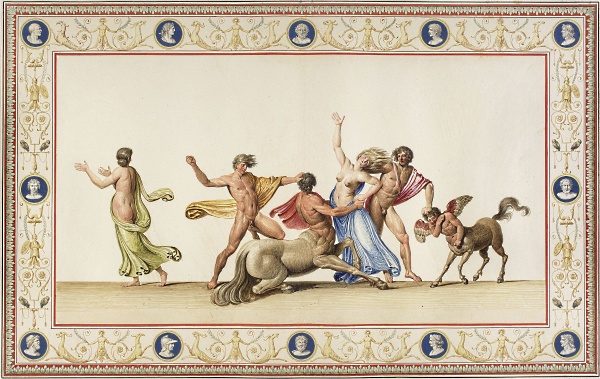 Reproducciones al agua de algunos grutescos encontrados en la Domus Áurea.