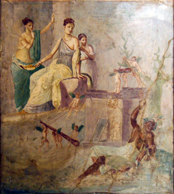 Affresco romano eracle ebbro e onfale.