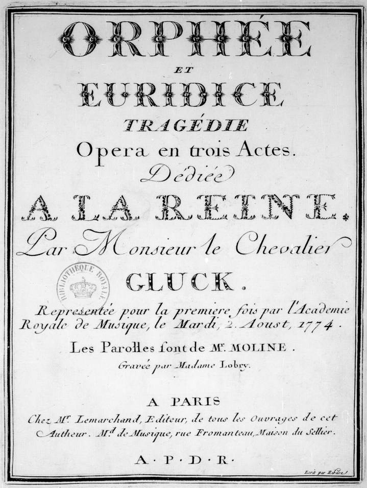 Orphée et Euridice, (Gluck) Tragedia, Opera en tres actes. 1774