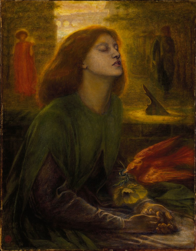Dante Gabriel Rossetti (1828–1882); Beata Beatrix, (1864). Óleo sobre lienzo,86,4x66 cm. Tate Britain, Londres.