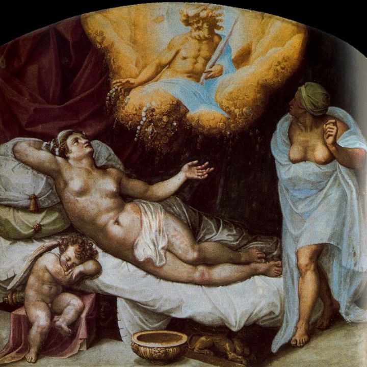 Dánae concibiendo a Perseo con la lluvia de oro de Zeus, gaspar becerra, s. XVI