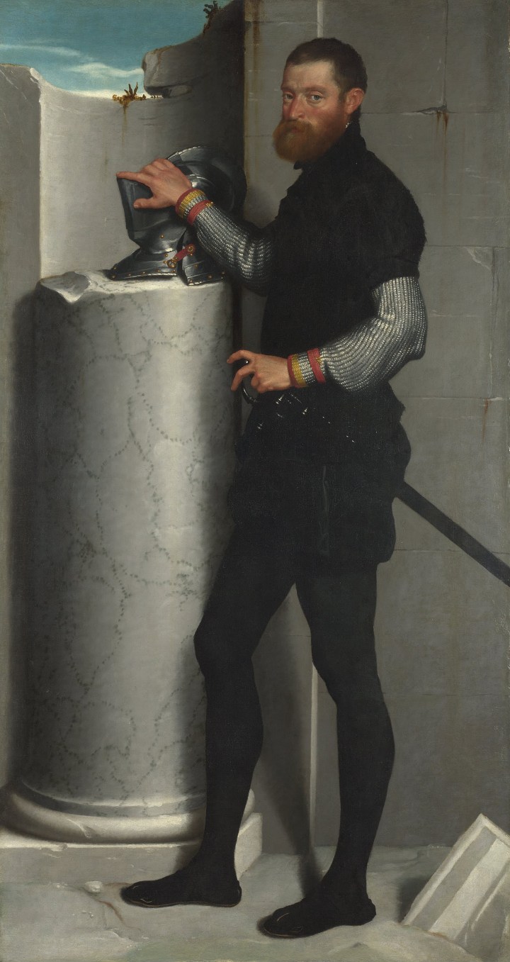 Giovanni_Battista_Moroni_-_Portrait_of_a_Gentleman_with_his_Helmet_on_a_Column_Shaft_-_Google_Art_Project