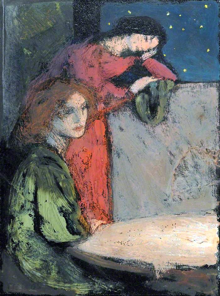 Robinson, Frederick Cayley, 1862-1927; Two Girls by a Table Look out on a Starry Night